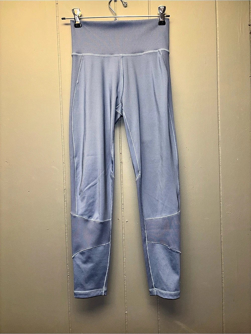adidas High Rise Ribbed Panel Leggings Blue Small